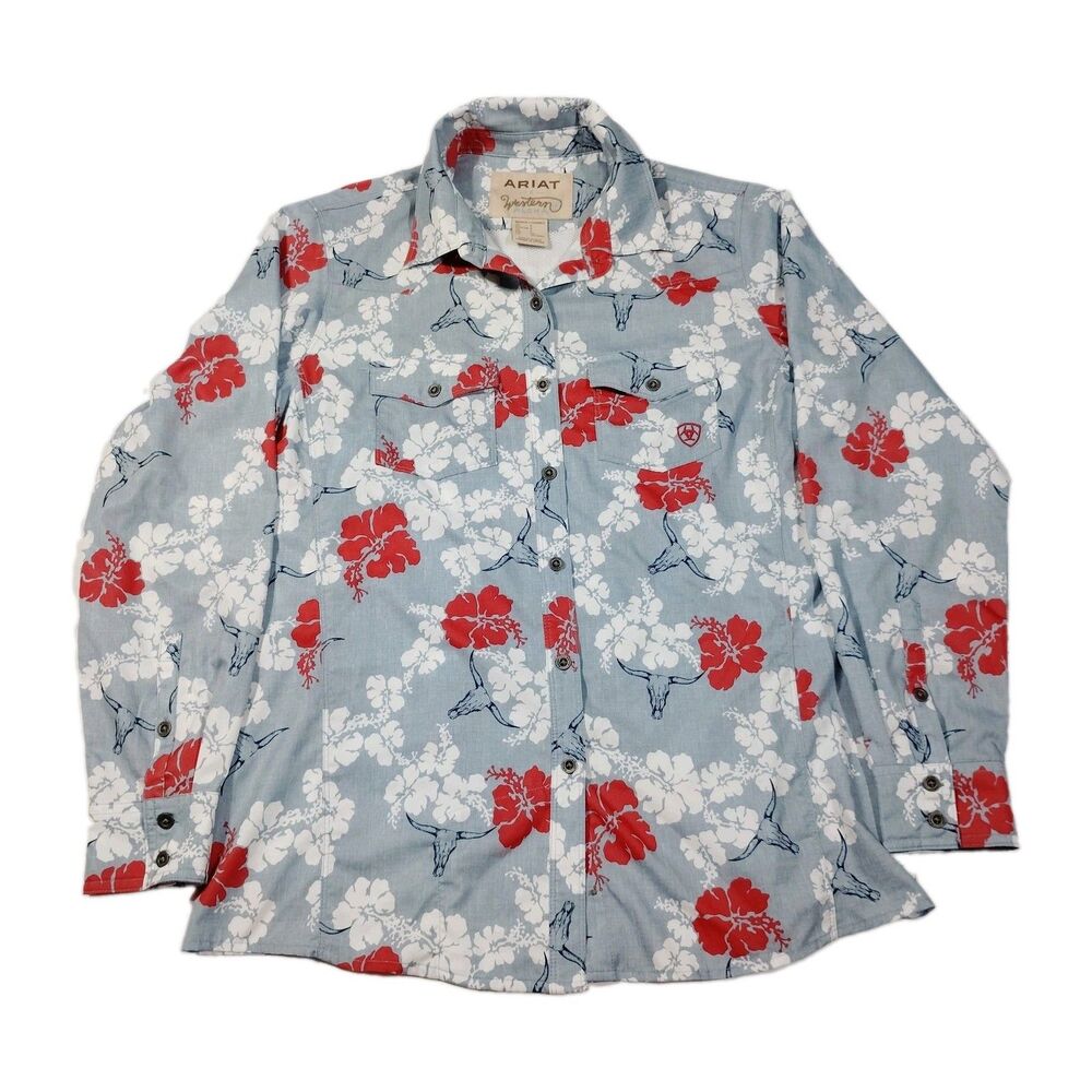 Ariat Western Aloha Women's S VentTEK Shirt Floral Longhorn Steer Skull Cowgirl